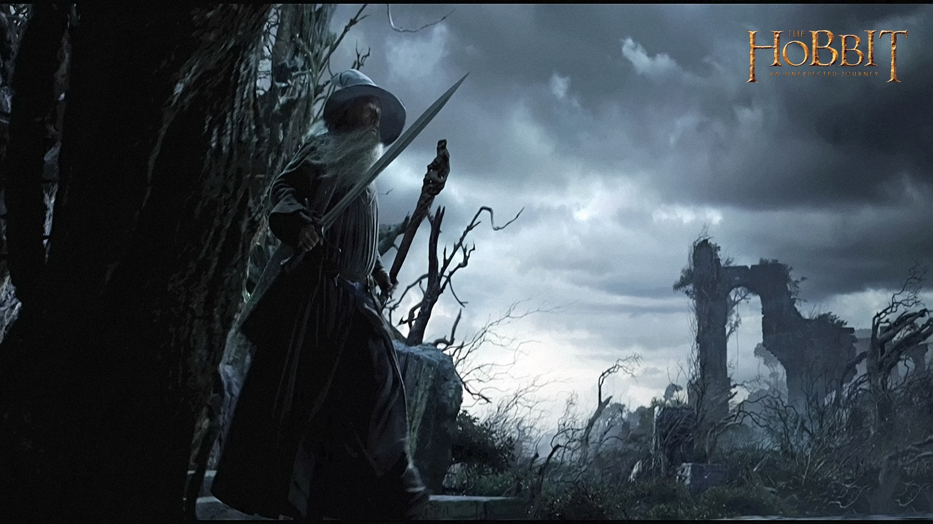 ruins, Gandalf, Wizards, The, Hobbit, Ian, Mckellen, Movie, Posters, Swords Wallpaper
