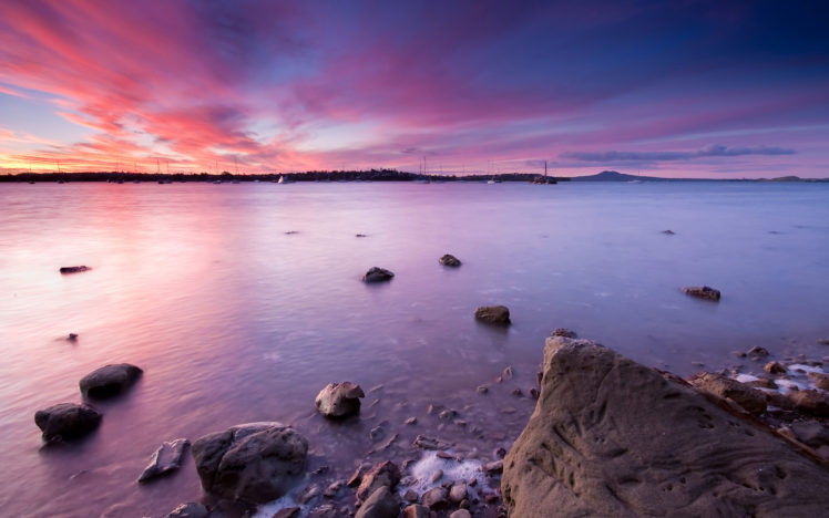 pink, Sunset, Bay HD Wallpaper Desktop Background