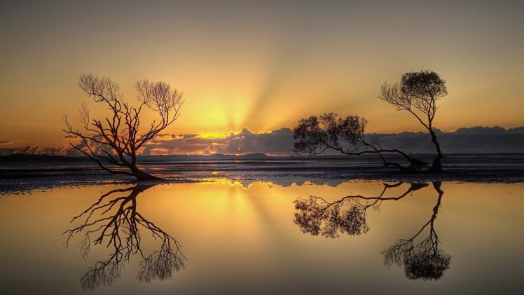 sunset, Landscapes, Nature, Horizon, Trees, Africa, Lakes, Reflections, Wild, Africa, Red, Sky HD Wallpaper Desktop Background