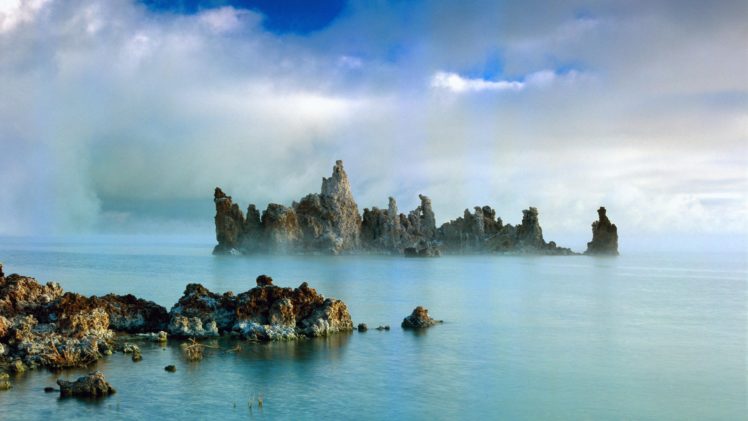 mist, California, Lakes, Rock, Formations, Mono, Lake HD Wallpaper Desktop Background