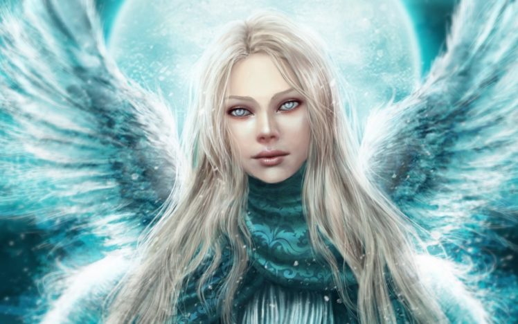blondes, Angels, Women, Wings, Blue, Eyes, Fantasy, Art HD Wallpaper Desktop Background