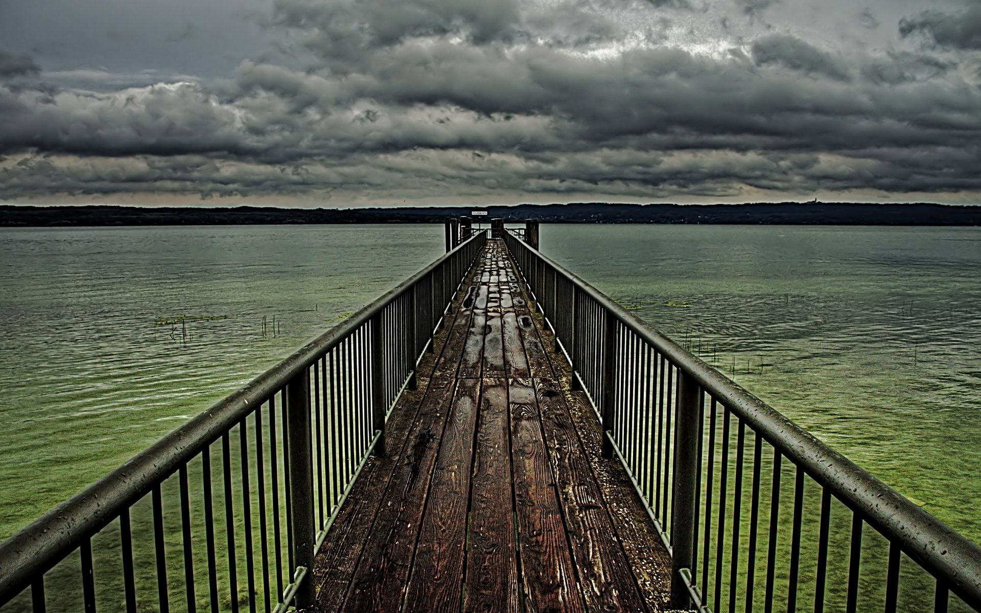 clouds, Skylines, Bridges, Lakes Wallpaper