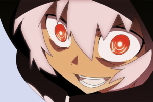 black, Rock, Shooter, Red, Eyes, Smiling, Hoodie, Open, Mouth, Anime, Strength, Anime, Girls, Faces, White, Background