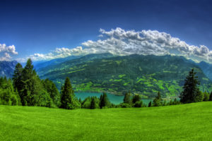 mountains, Clouds, Landscapes, Trees, Grass, Towns, Lake, Lucerne