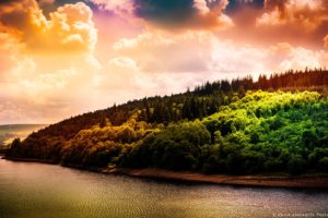 water, Sunset, Clouds, Landscapes, Forests, Reservoir, Lakes