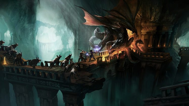 mage, Video, Games, Wings, Caves, Ruins, Dragons, Dogs, Bridges, Fantasy, Art, Artwork, Warriors, Drakensang, Online HD Wallpaper Desktop Background