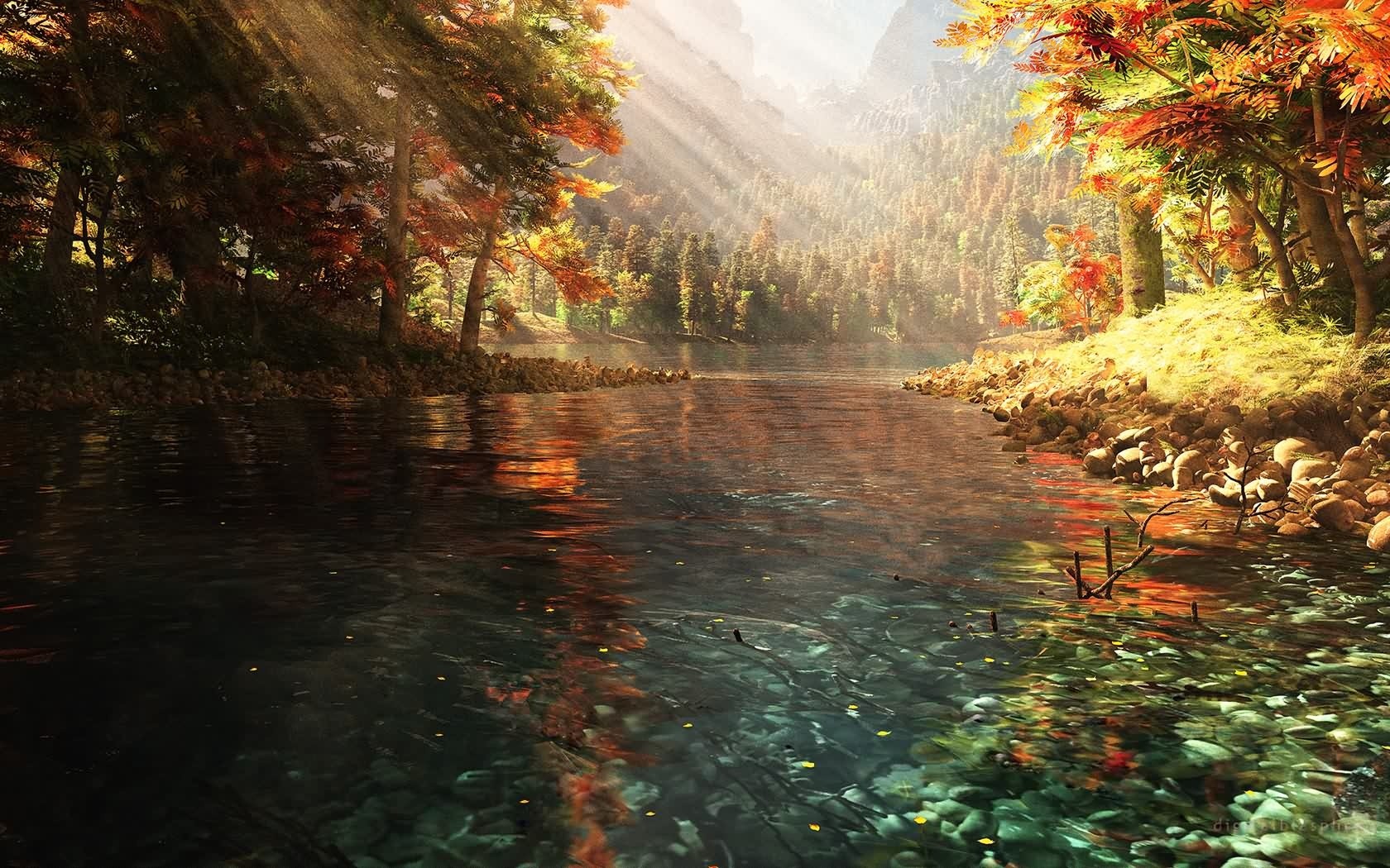 autumn, Sunlight, Lakes Wallpaper