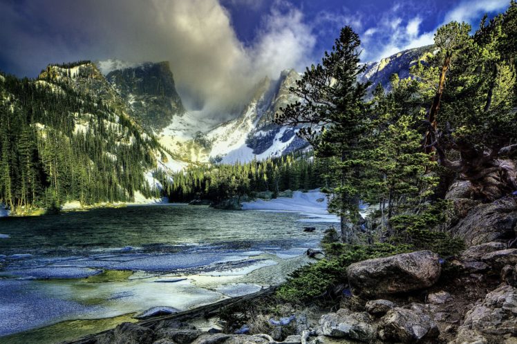 mountain, Lake, Yosemite, National, Park, Trees, Winter, Landscape, Hdr HD Wallpaper Desktop Background