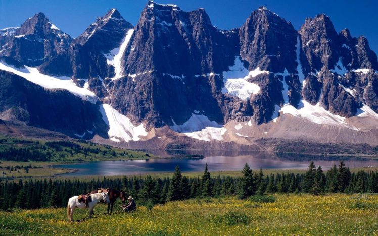 mountain, River, Snow, Horse, Mood, Cowboy HD Wallpaper Desktop Background