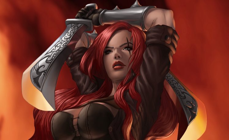 league, Of, Legends, Warrior, Katarina, Redhead, Girl, Swords, Games, Girls, Fantasy HD Wallpaper Desktop Background