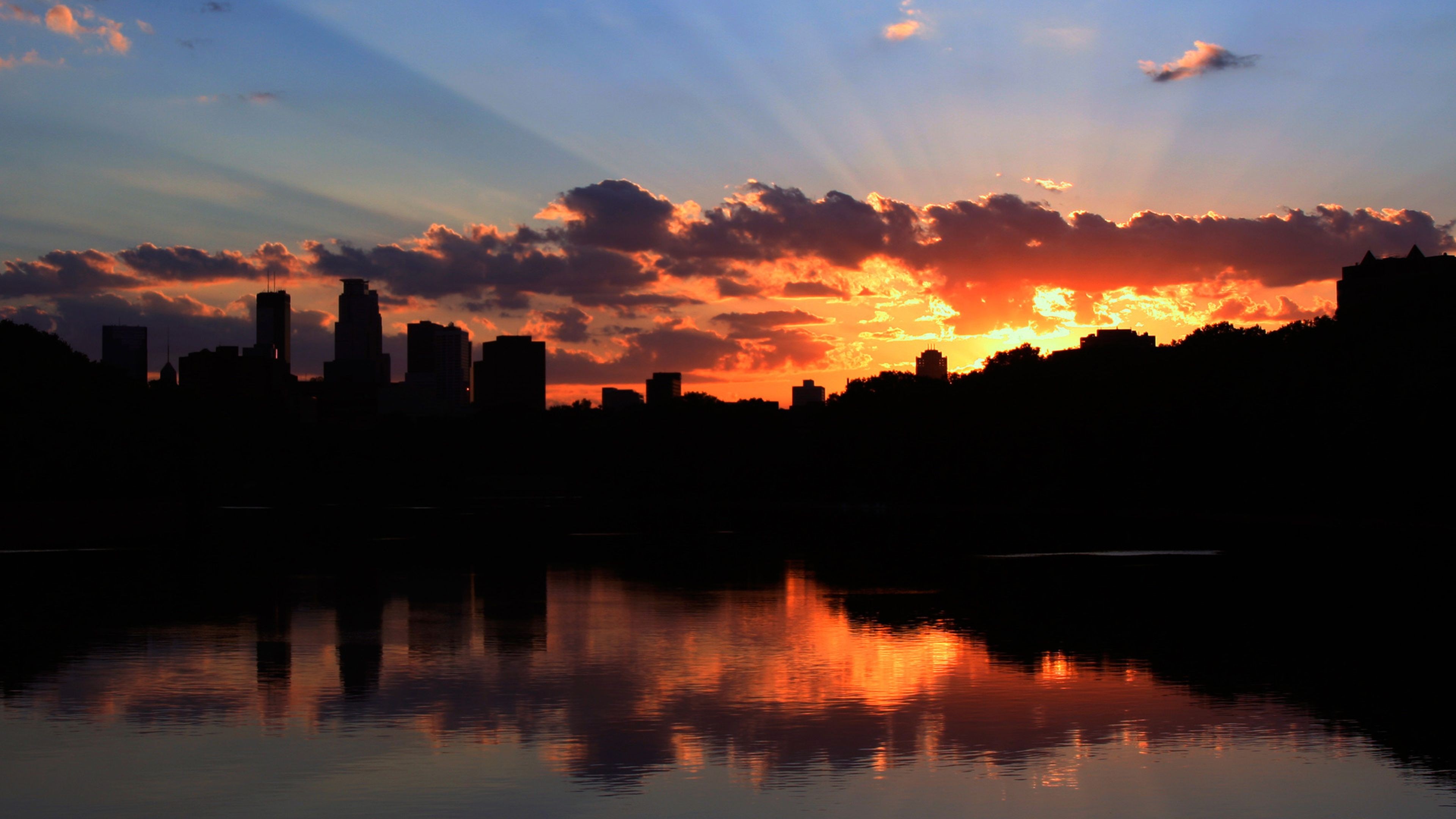 cityscapes, Silhouette, Buildings, Reflections Wallpaper