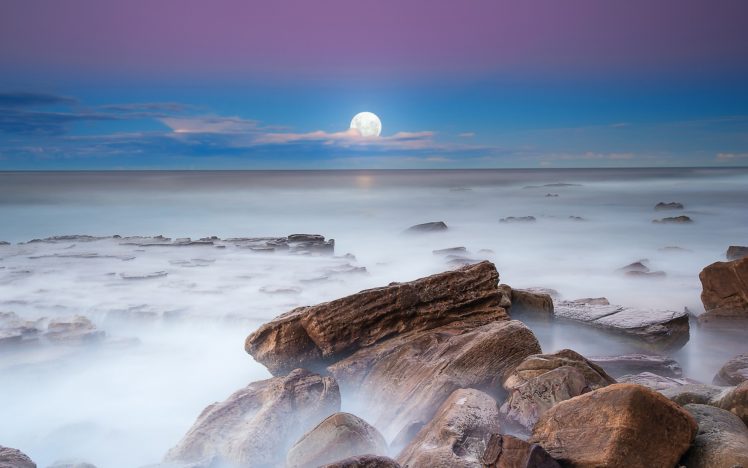 clouds, Landscapes, Moon, Rocks, Scenic HD Wallpaper Desktop Background