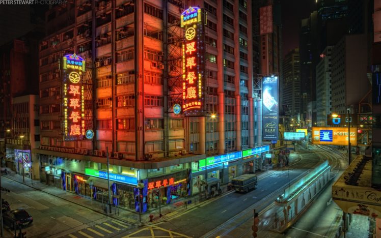 cityscapes, Streets, Buildings, Crossing, Hong, Kong, City, Lights HD Wallpaper Desktop Background