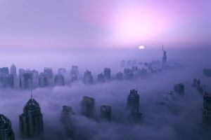 buildings, Skyscrapers, Purple, Dubai, Sunset
