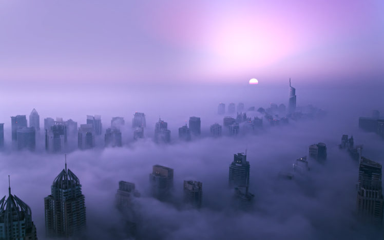 buildings, Skyscrapers, Purple, Dubai, Sunset HD Wallpaper Desktop Background