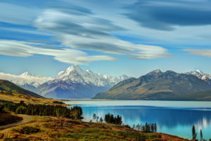 lake, New, Zealand, Mountains, Scenery, Pukaki, Nature, Reflection