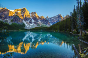 mountain, Forest, Lake, Reflection, Morning