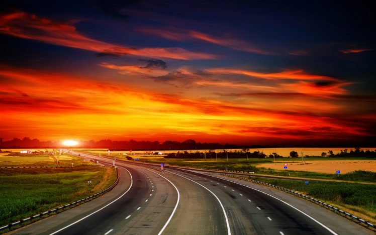 sunset, Highway HD Wallpaper Desktop Background
