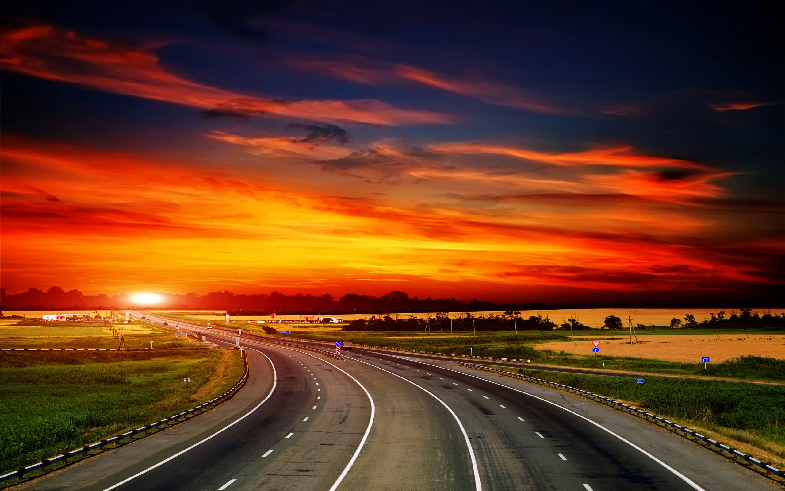 sunset, Highway Wallpaper