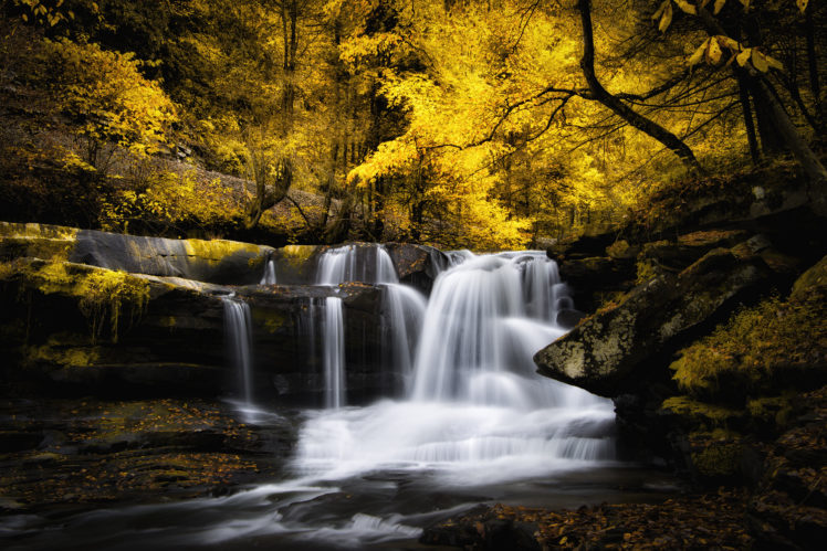 river, Waterfall, Cascade, Stream, Autumn, Forest HD Wallpaper Desktop Background