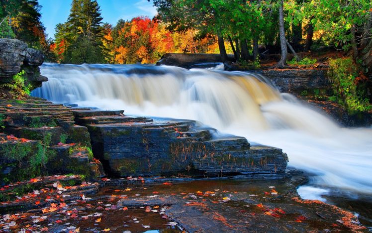 river, Waterfall, Fall, Rocks, Trees, Landscape, Autumn HD Wallpaper Desktop Background