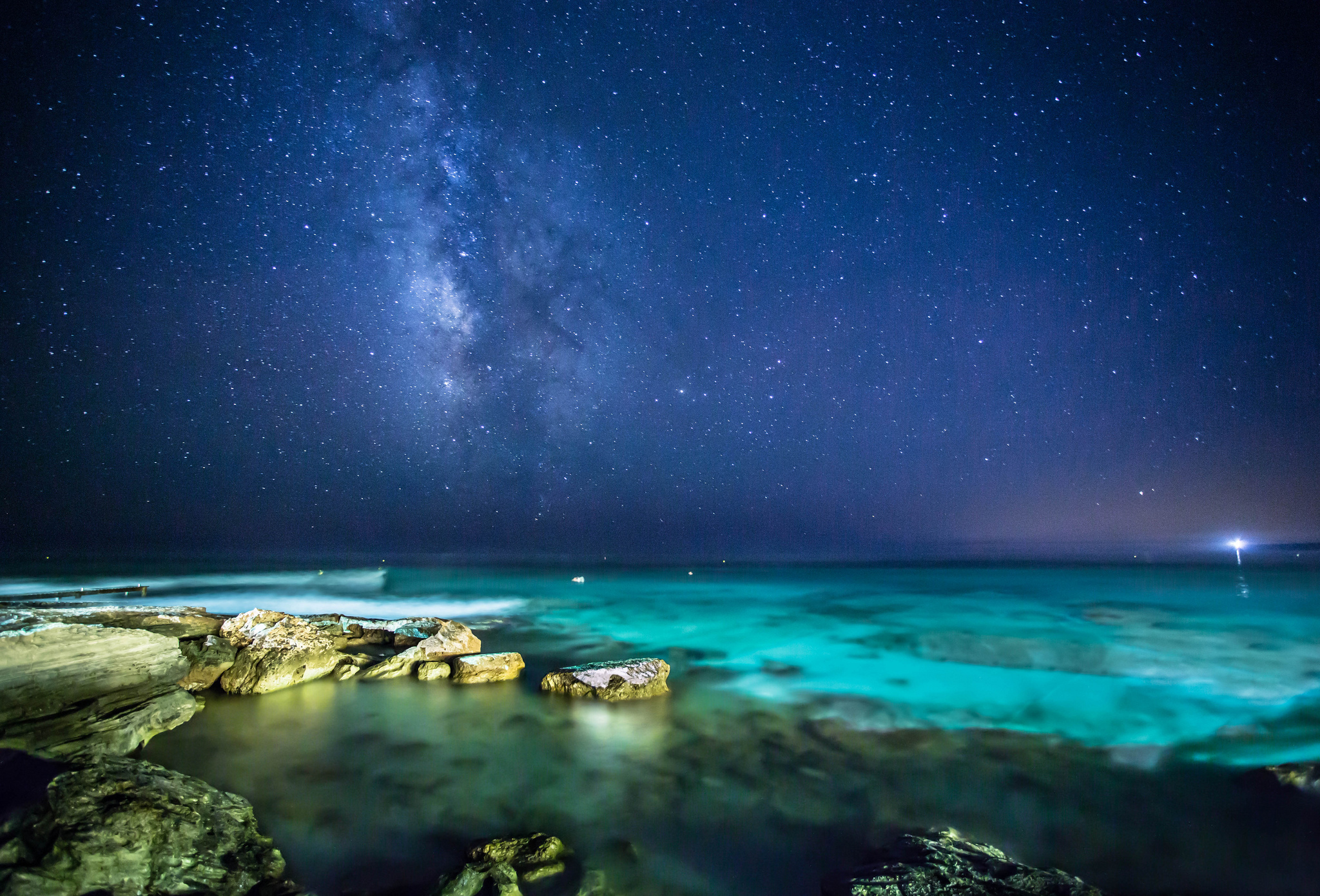 sea, Rocks, Night, Sky, Stars, The, Milky, Way Wallpaper