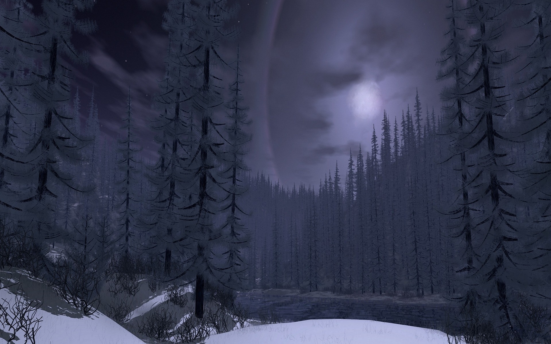 winter, Nature, Forest, Snow, Moon, Tree Wallpaper