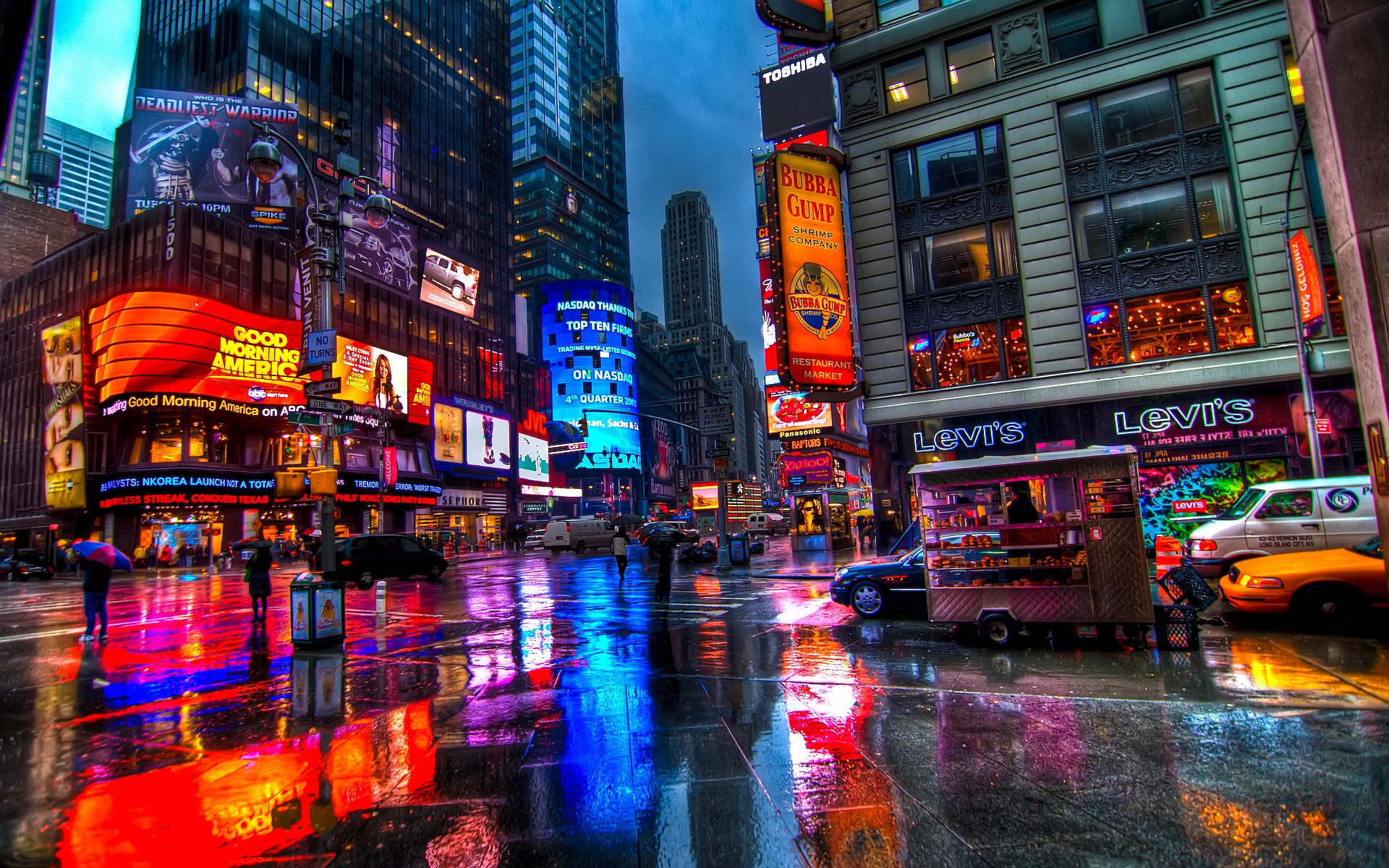 times, Square, New, York, Usa, City, Cities, Neon, Lights, Night, Rain Wallpaper