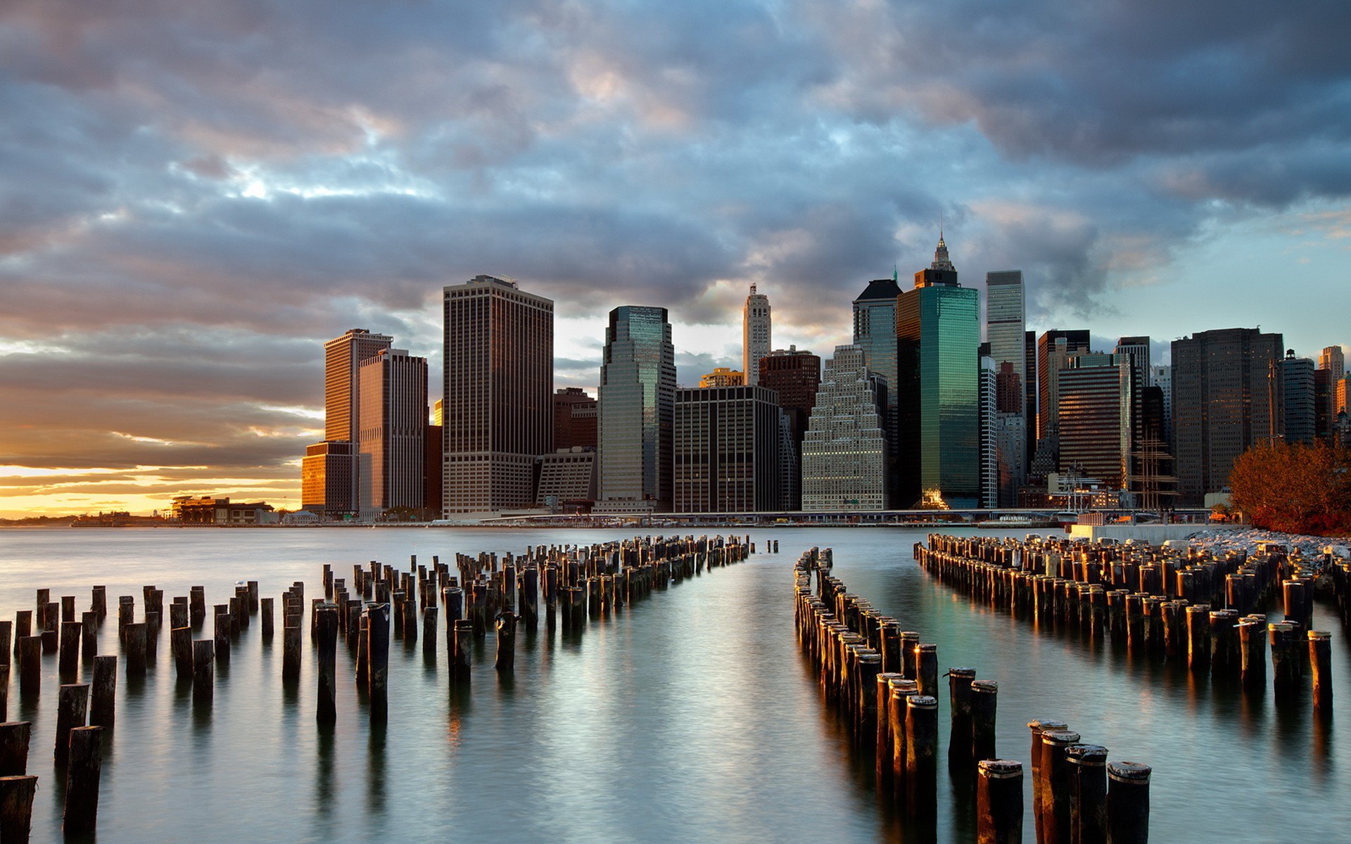 sunset, Cityscapes, Skylines, New, York, City, Manhattan, Skyscrapers, East, River Wallpaper