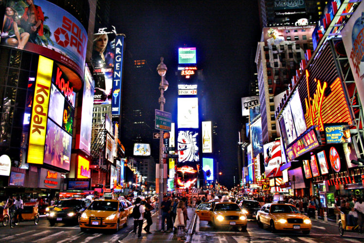 times, Square, New, York, Usa, City, Cities, Neon, Lights, Traffic, Night HD Wallpaper Desktop Background