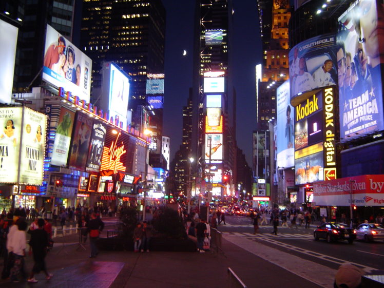 times, Square, New, York, Usa, City, Cities, Neon, Lights, Traffic, Night, Crowd, People HD Wallpaper Desktop Background
