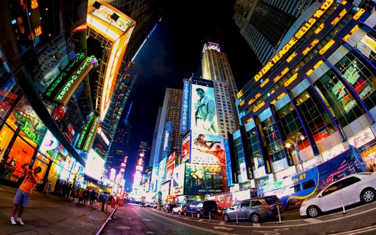 times, Square, New, York, Usa, City, Cities, Neon, Lights, Traffic, Night, People HD Wallpaper Desktop Background