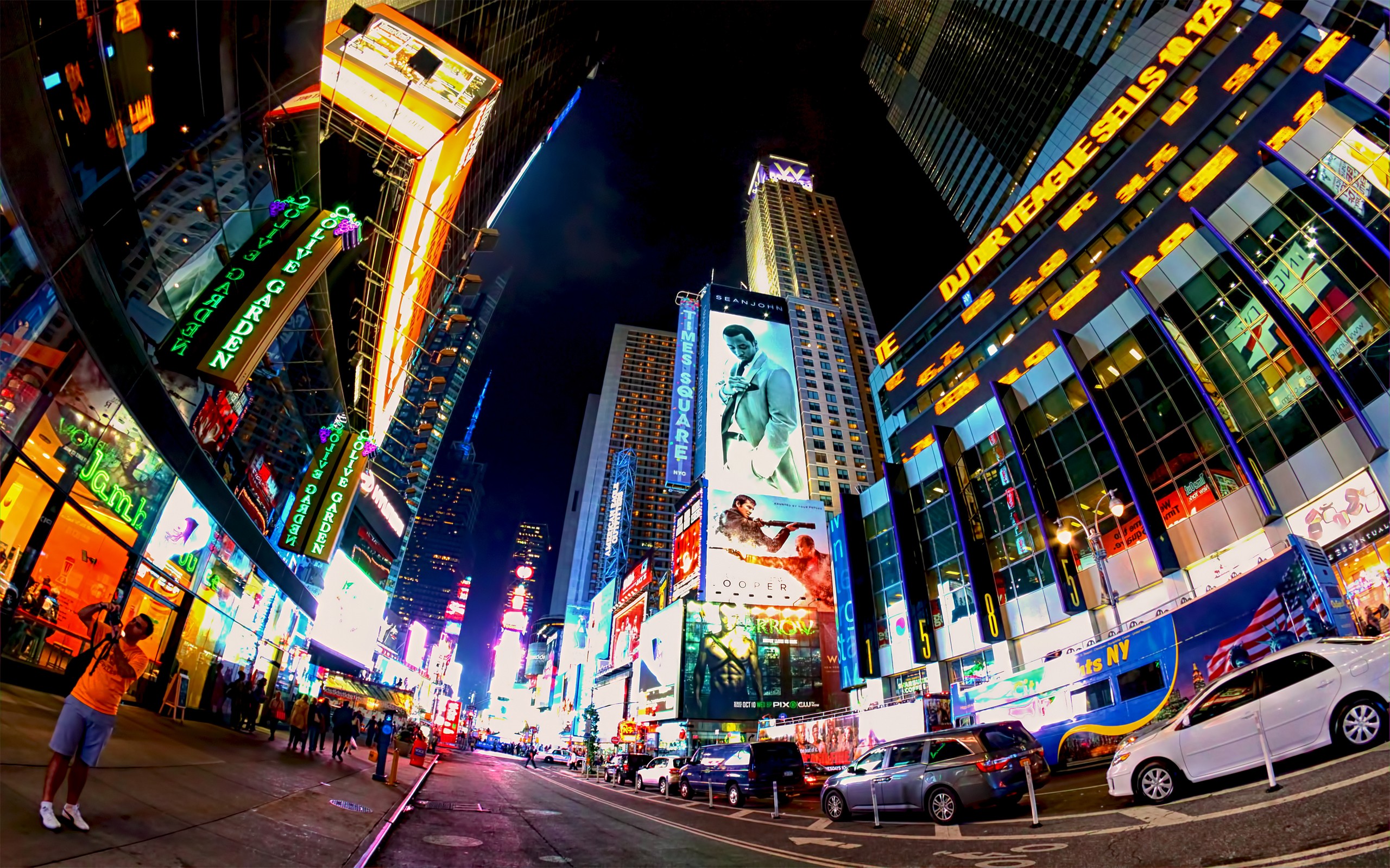 times, Square, New, York, Usa, City, Cities, Neon, Lights, Traffic, Night, People Wallpaper