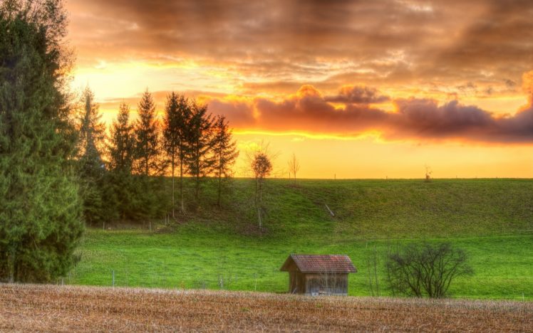 sunset, Clouds, Landscapes, Nature, Fields HD Wallpaper Desktop Background