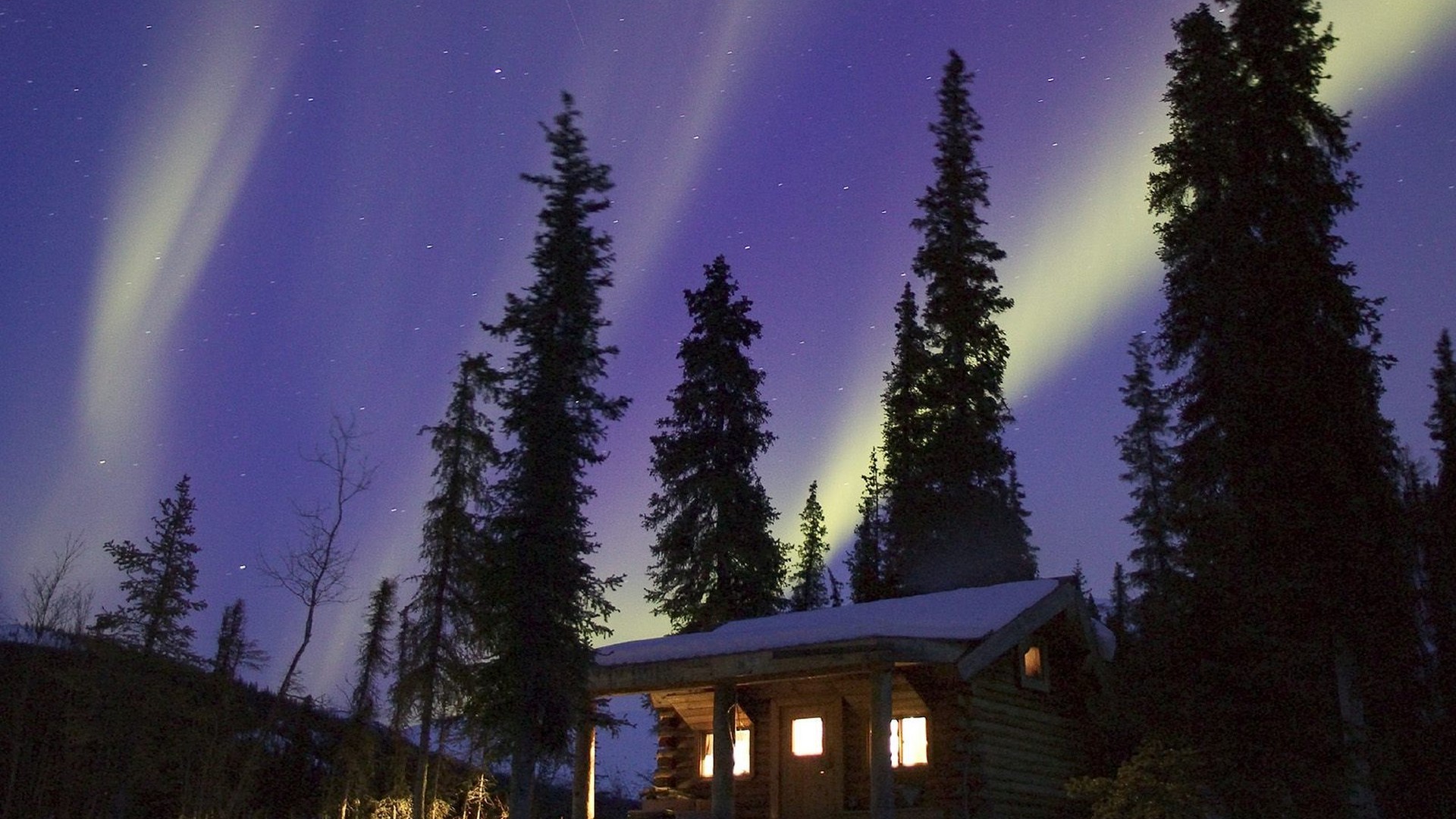 alaska, Glow, Cabin Wallpaper