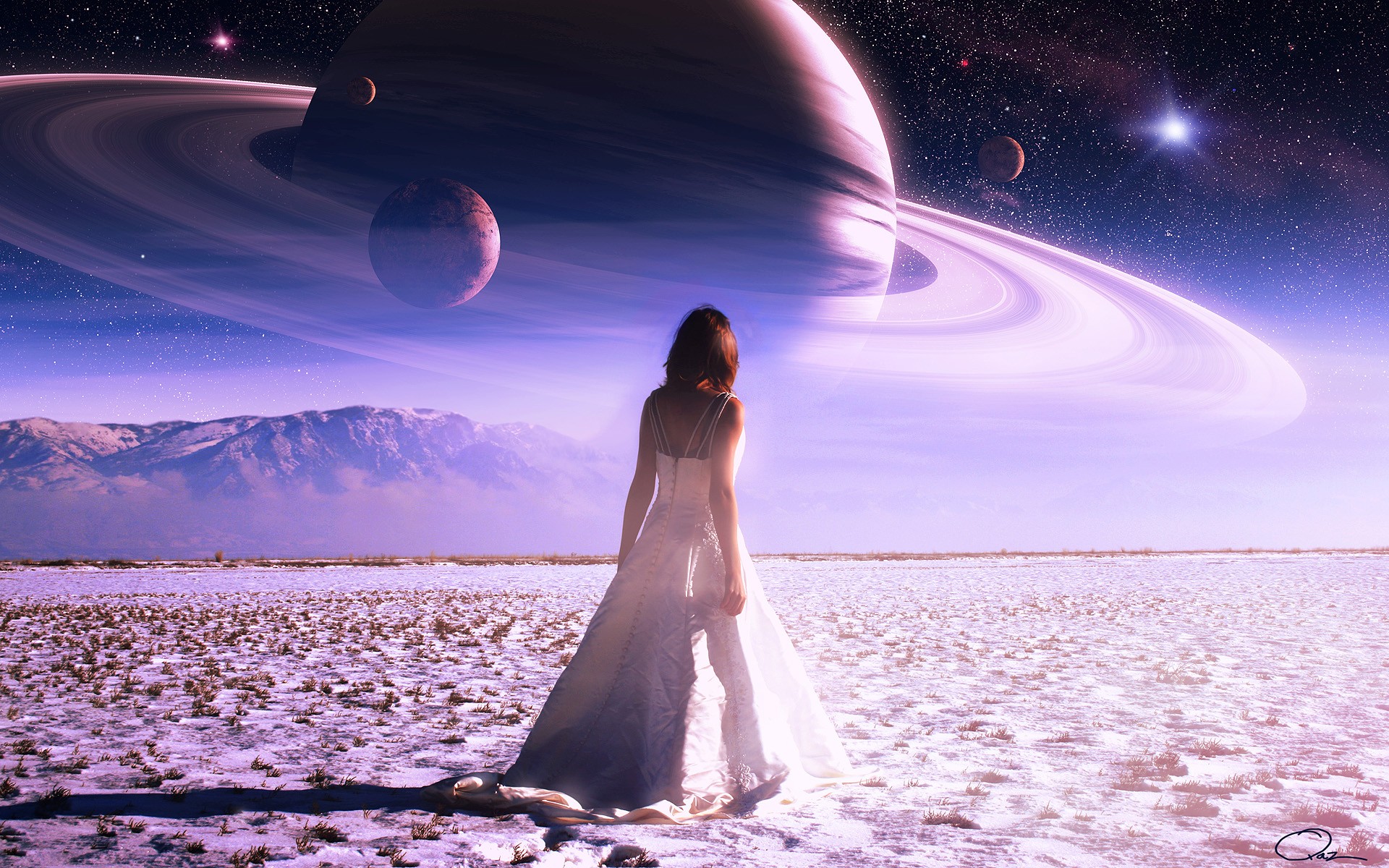 outer, Space, Planets, Fantasy, Art, Saturn, Digital, Art, Science, Fiction, Qauz Wallpaper