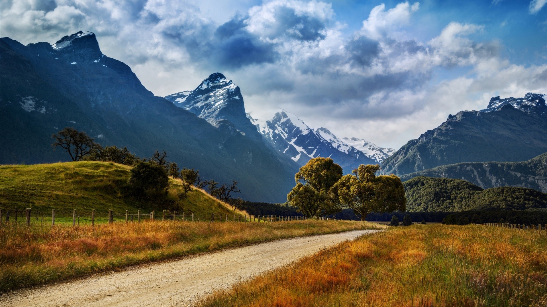 mountains, Clouds, Landscapes, Nature, Trees, Grass, New, Zealand Wallpaper