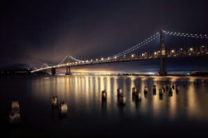 night, Bridges, San, Francisco, City, Lights, Long, Exposure, Reflections
