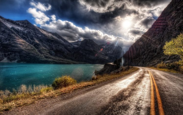 water, Blue, Mountains, Landscapes, Roads, Hdr, Photography HD Wallpaper Desktop Background