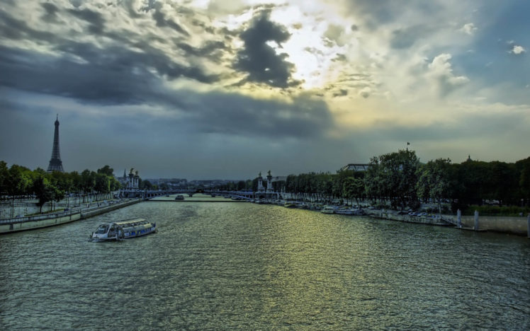 paris, Sunset, Clouds, France, Europe, Boats, Vehicles, Hdr, Photography, Rivers HD Wallpaper Desktop Background