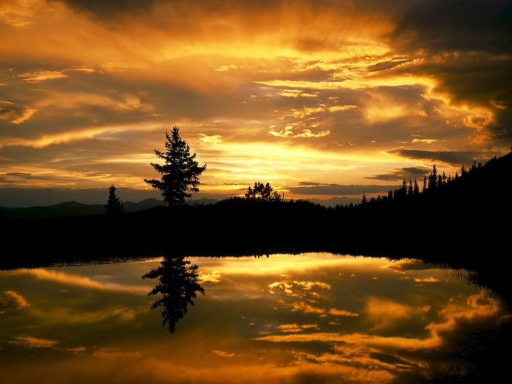 sunset, Forests, Lakes HD Wallpaper Desktop Background