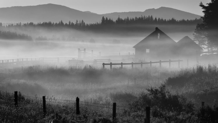 fog, Oregon, Morning, House, Ranch HD Wallpaper Desktop Background