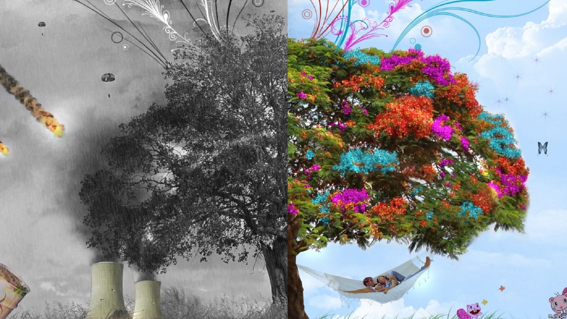 nature, Trees, Seasons, Digital, Art, Four, Seasons Wallpaper