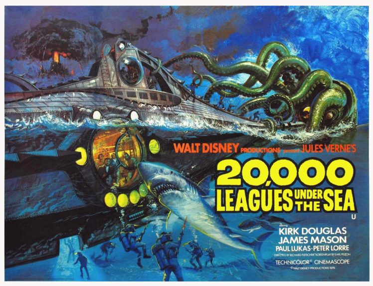 20000, Leagues, Under, The, Sea, Fantasy, Sci fi, Adventure, Action, Classic, Poster HD Wallpaper Desktop Background