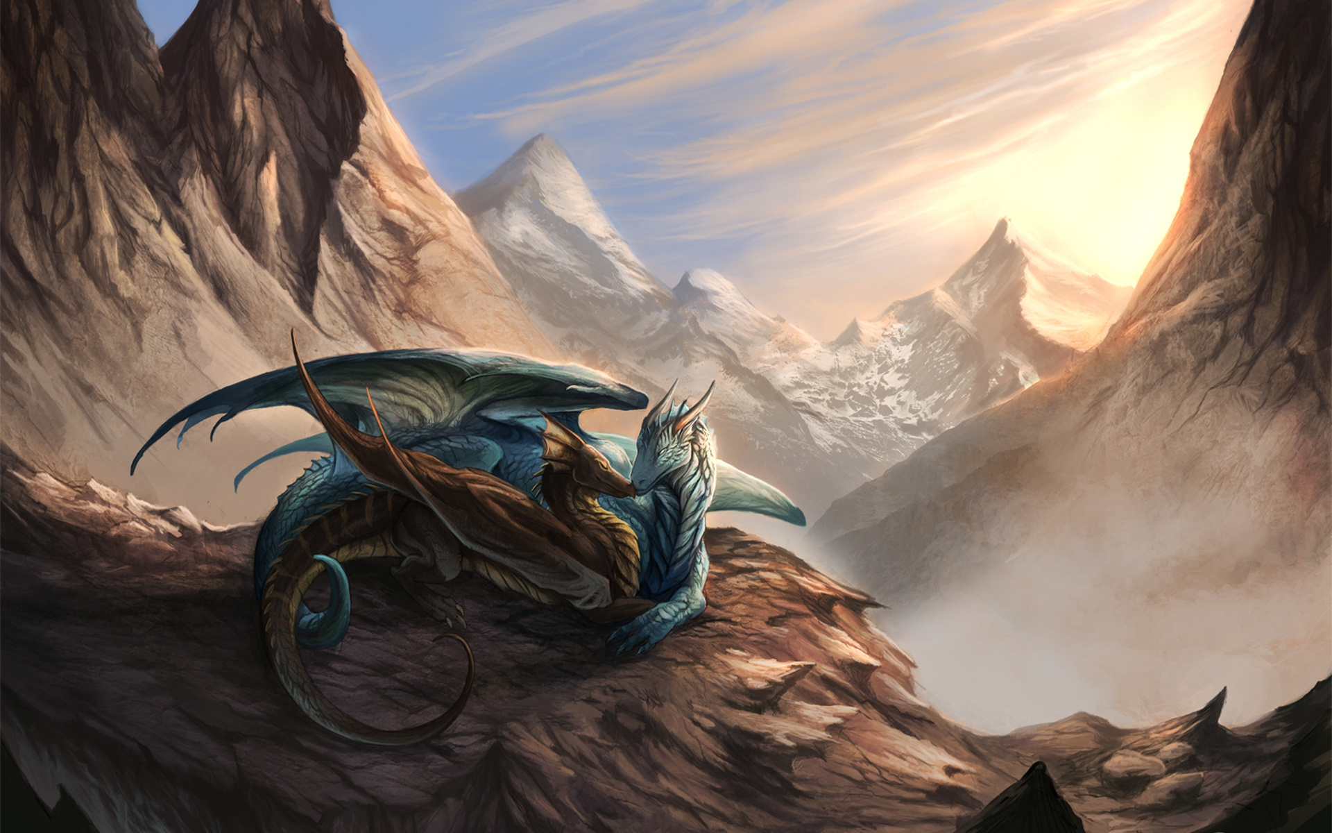 snow, Light, Dragon, Mountains, Mood, Love Wallpaper