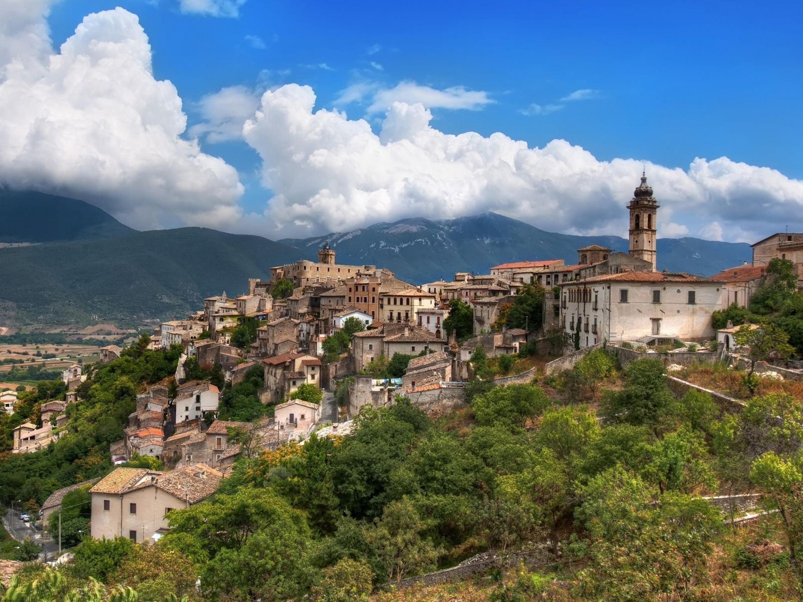 mountains, Clouds, Italian, Italy, Villages Wallpaper