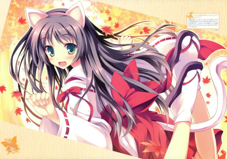 long, Hair, Nekomimi, Animal, Ears, Miko, Anime, Kaitou, Tenshi, Twin, Angel, Kurumi, Tateha HD Wallpaper Desktop Background