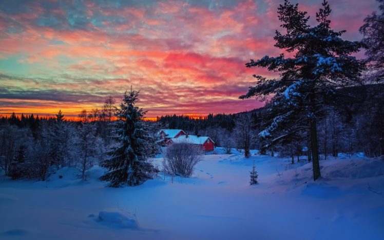 winter, Snow, Sunset HD Wallpaper Desktop Background