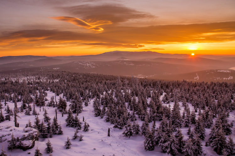 sunset, Winter, Snow HD Wallpaper Desktop Background