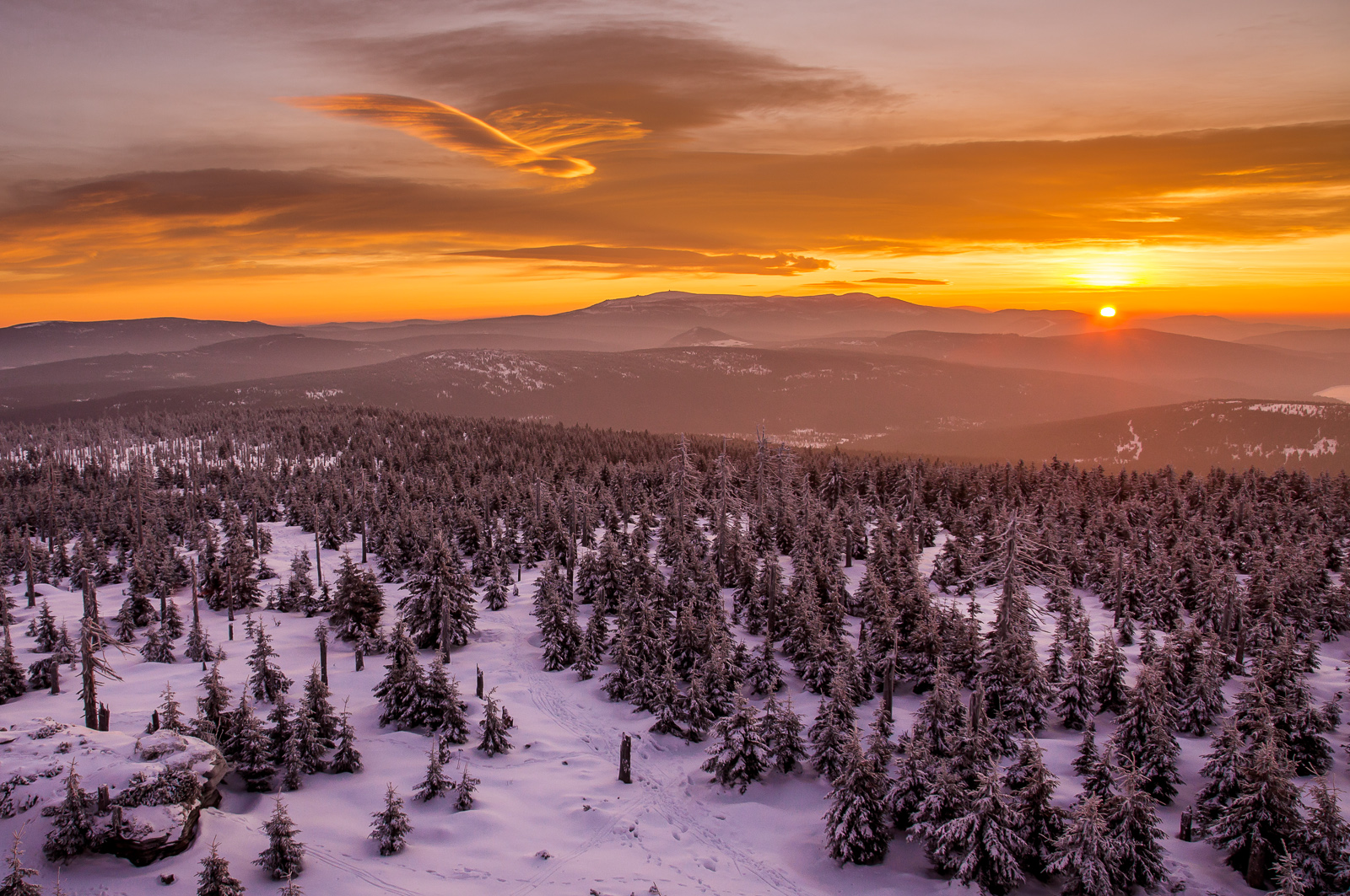 sunset, Winter, Snow Wallpaper